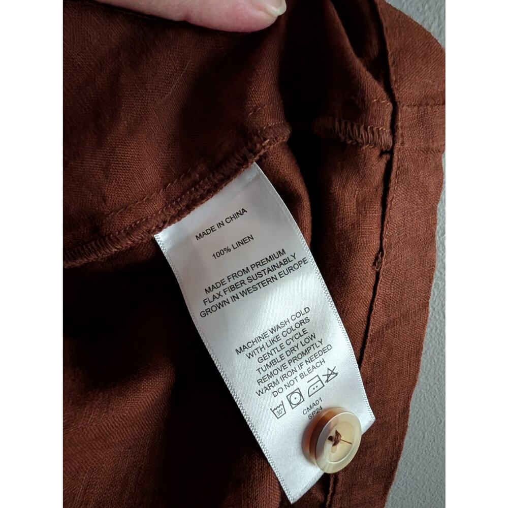 Quince 100% Linen Button Front Dress S Terracotta Rust Midi Pocket Notch Collar - Picture 16 of 16